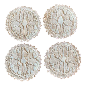 Vintage Petite Wine or Cordial Glass Slip-On Coasters, Hand Tatted Lace- Set of 4