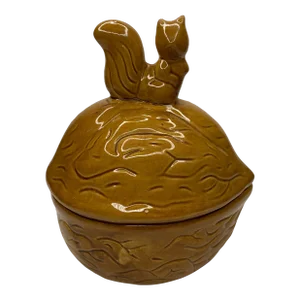 Ceramic Squirrel on Acorn Candy Dish With Lid- 2 Pieces