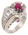 Mid 20th Century Retro Ruby Diamond 18k White Gold Cocktail Ring, Size 6.5 For Sale