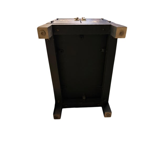 Vintage Chinoiserie Black Lacquer Cabinet Side Table — Hand-Painted Asian Landscape For Sale - Image 9 of 11