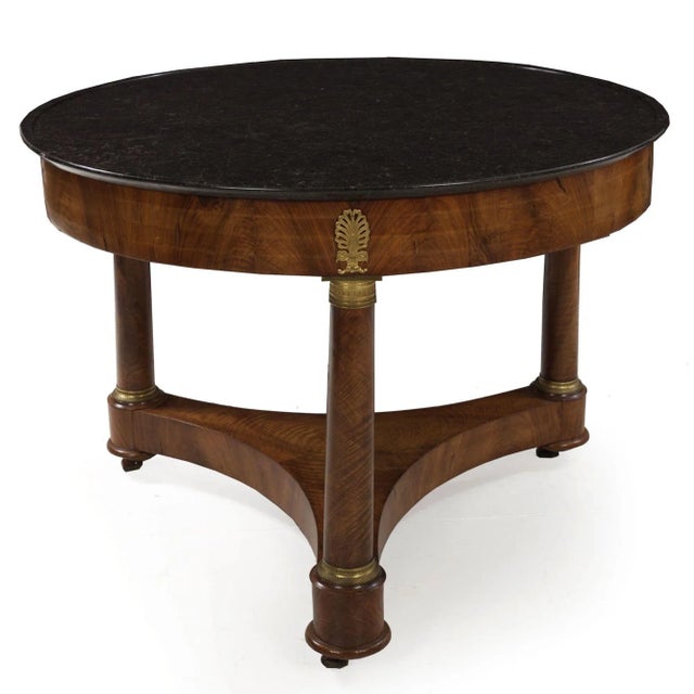 French Empire Antique Burl Walnut Center Table W/ Black Marble Top Circa 1815 For Sale - Image 4 of 12