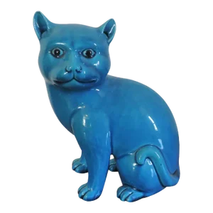 19th Century Chinese Export Porcelain Monochrome Turquoise Glazed Model of a Cat