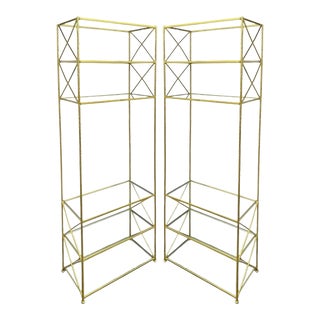 1970s Maison Jansen Inspired Gilt Metal Faux Bois Etageres / Bookcases - Pair For Sale
