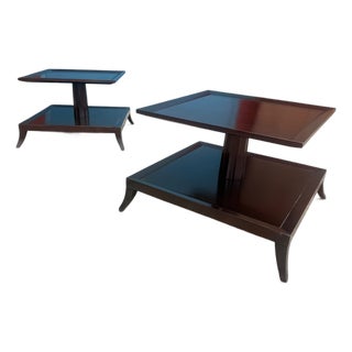 Pair of Barbara Barry for Baker Furniture Two-Tier Mahogany Side Tables For Sale