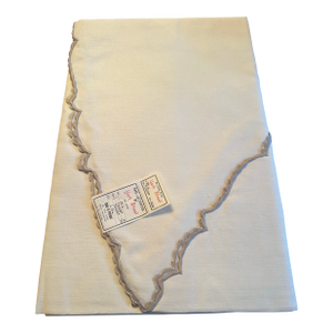 Vintage 100% Linen Tablecloth With Hand Embroidered Scalloped Edge From Portugal