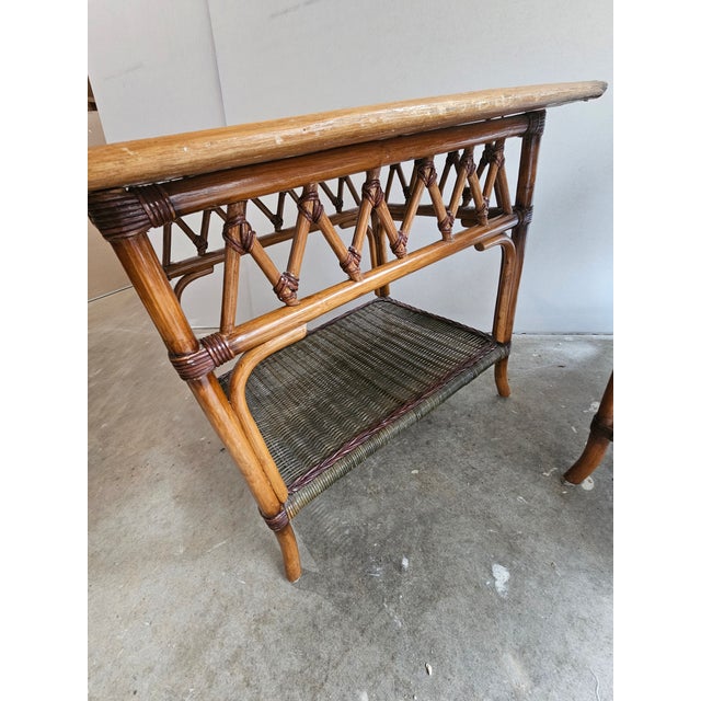 Brown Mid 20th Century Bohemian Grange Style Bamboo & Rattan Console Table and Coffee and End Table Set For Sale - Image 8 of 10