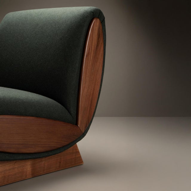 Onda Lounge Chairs by Object Refinery in Forest Recycled British Wool & Walnut, Pair For Sale In New York - Image 6 of 7