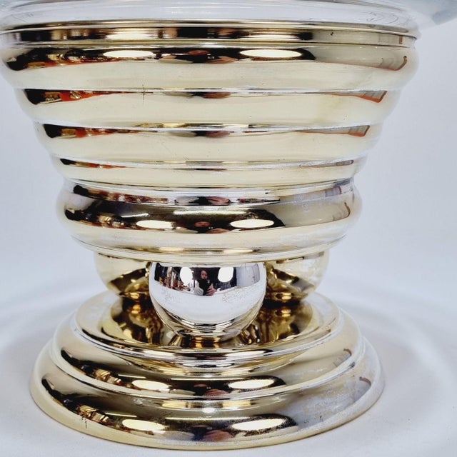 Large Art Deco Crystal Glass Centerpiece Bowl on Pedestal For Sale - Image 10 of 12