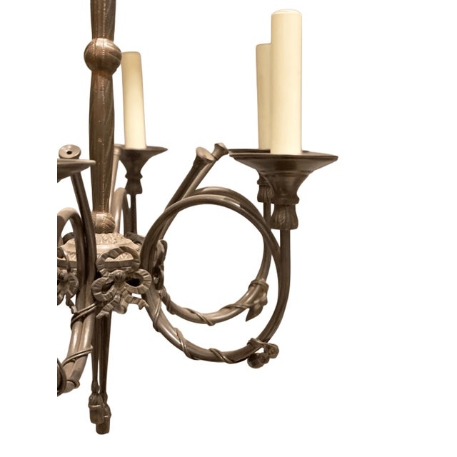 Vintage Bronze Neoclassical Style Chandelier Huanting Horn Design For Sale In Pittsburgh - Image 6 of 7