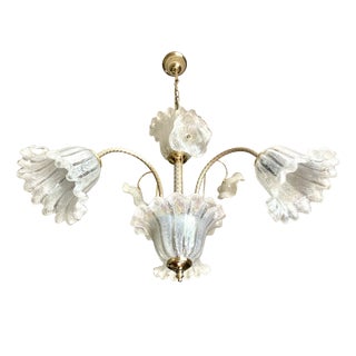 Italian Chandelier with Iridescent Murano Glass Flowers, 1980 For Sale