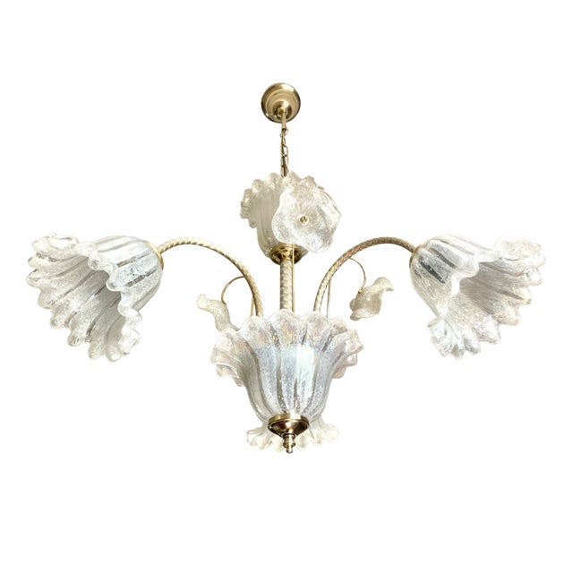 Italian Chandelier with Iridescent Murano Glass Flowers, 1980 For Sale