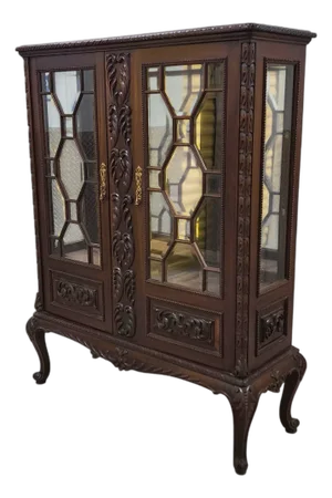 Antique Carved Mahogany French Victorian Style Curio Display Cabinet C1940s