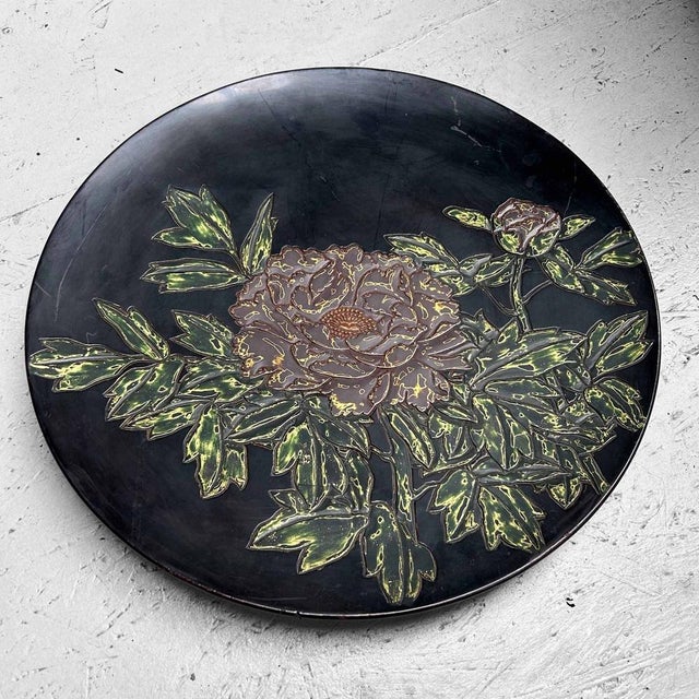 Japanese Urushi-Suri Lacquer Bowl with Floral Design, 1940s For Sale - Image 4 of 16