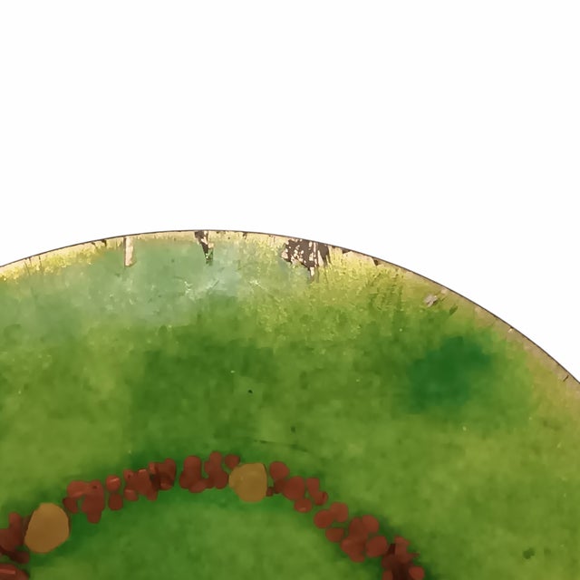 Mid-Century Enamel on Copper Catchall Ashtray Green With Abstract Rust Orange Design For Sale - Image 9 of 14