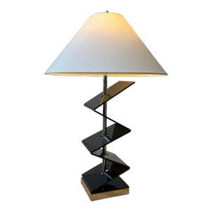 Vintage Smoke Gray Zig-Zag Plexi / Acrylic Table Lamp, Circa 1970s