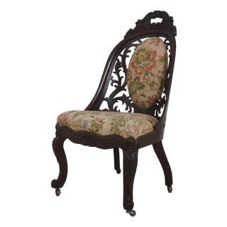 Antique Victorian Belter Walnut Small Scale Accent Chair For Sale