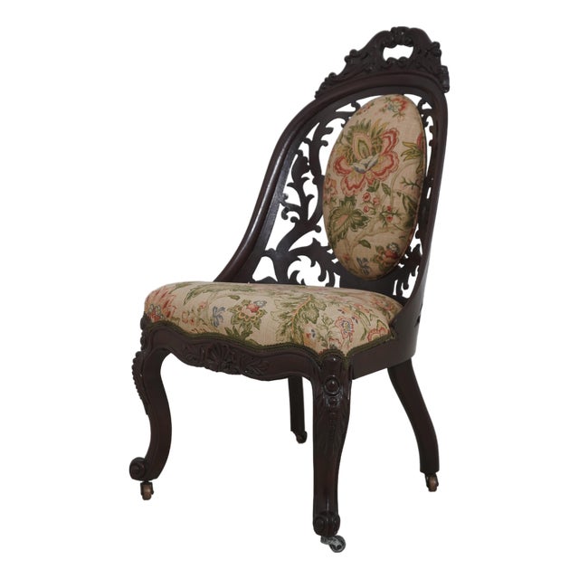 Antique Victorian Belter Walnut Small Scale Accent Chair For Sale