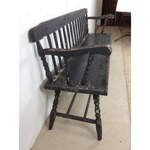 Antique Black Painted Deacons Bench For Sale - Image 11 of 18