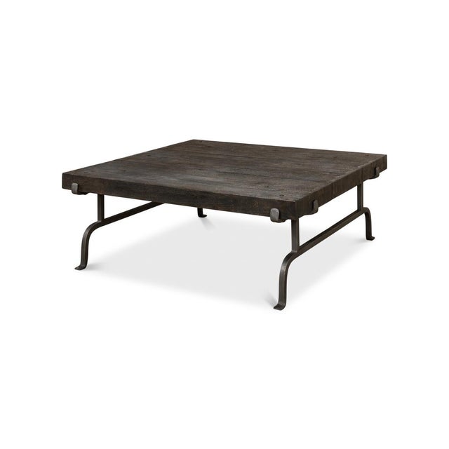Brown Dark Square Rustic Coffee Table For Sale - Image 8 of 12