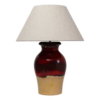 20th Century German Red And Tan Ceramic Table Lamp For Sale