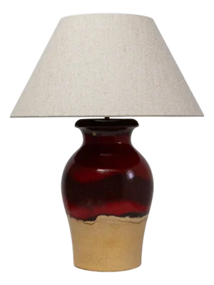 20th Century German Red And Tan Ceramic Table Lamp