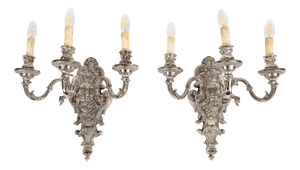 Antique French Silver Plated Wall Lights, 1890s, Set of 2