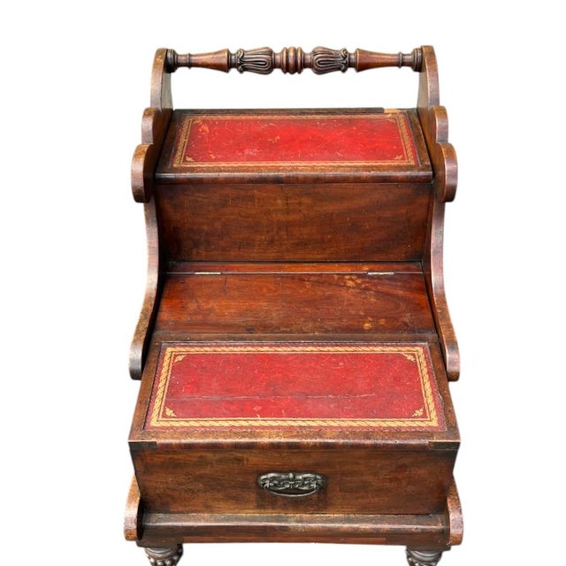 Antique English Bed Steps, Commode. Side Table For Sale In Tampa - Image 6 of 15