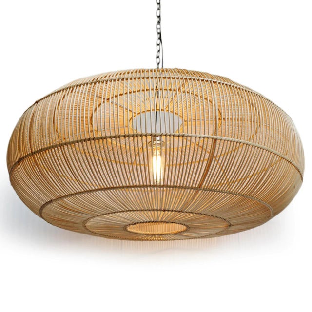 Ubud style natural raw rattan lantern in large 36" x 36 X 20" overall measurements with 4" top ring. diameter. Stunning...