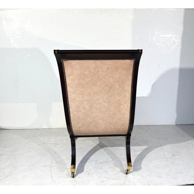 Brass Classical Style Leather Armchairs by Baker - Set of 2 For Sale - Image 8 of 9