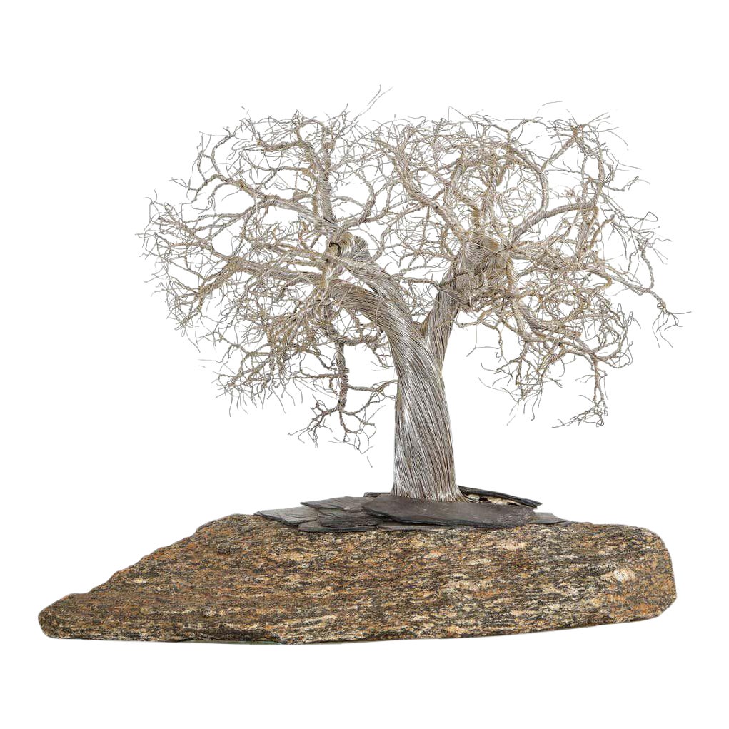 Modern Italian Silver Realistic Bonsai Tree Mounted On A Lava Rock Chairish