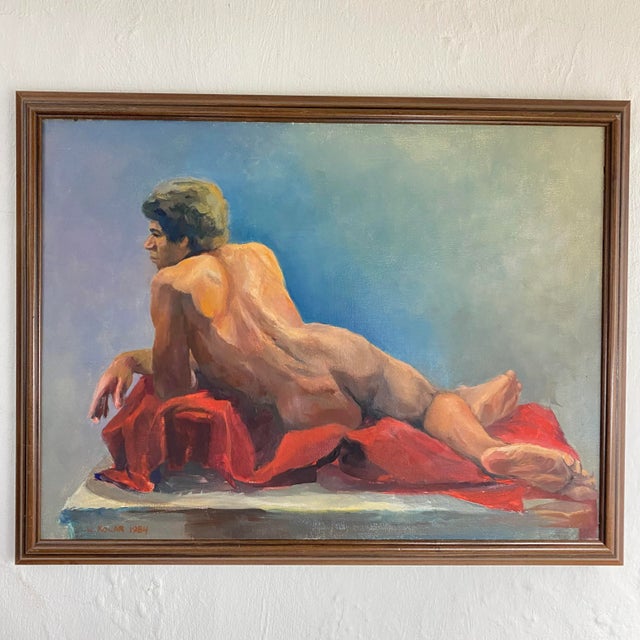 1984 Linda Kolar "Brian" Male Nude Oil Painting For Sale - Image 13 of 13
