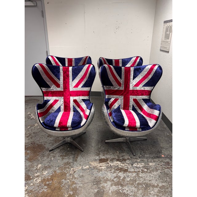 Textile Acme Furniture Brancaster British Flag Egg Chairs, Set of Four For Sale - Image 7 of 12