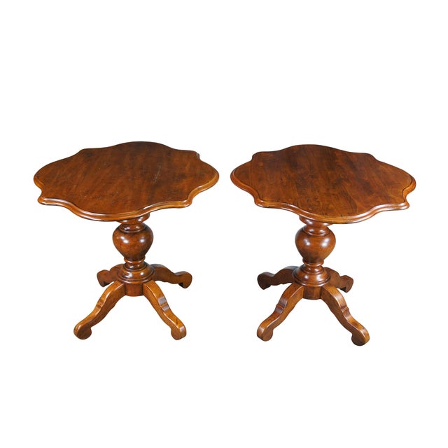 French 2 Vintage Henredon French Louis Philippe Style Walnut Pedestal Side Tables For Sale - Image 3 of 12