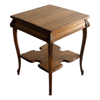 Antique Victorian Oak Square Side Parlor Table With Shelf For Sale