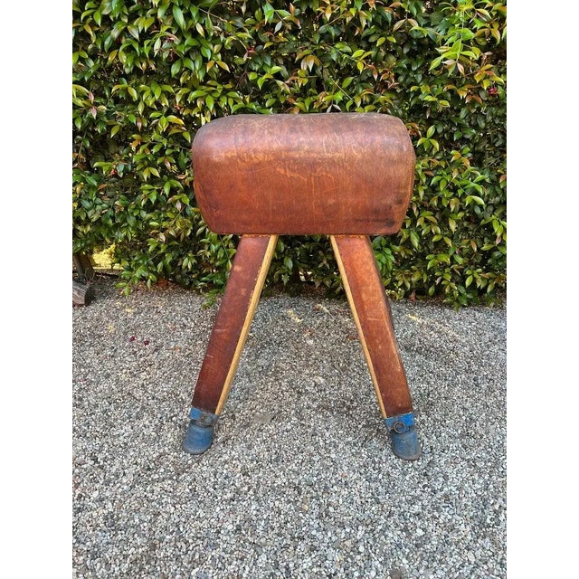 Gymnasium Leather Pommel Horse Bench Saddle Holder on Legs For Sale In Los Angeles - Image 6 of 12