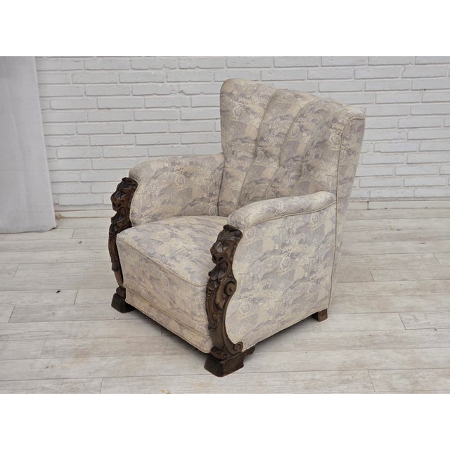 Vintage Danish Lounge Chair in Furniture Jacquard Fabric, 1960s For Sale - Image 4 of 18