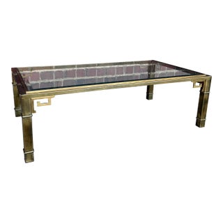 Mastercraft Greek Key Brass and Glass Coffee Table Rectangle For Sale