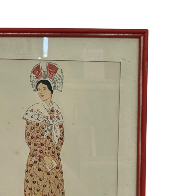 1970s Vintage French Fashion Print by Lepage-Medvey, Costumes Français Champagne Woman, Framed Paris Editions Hyperion Illustration. For Sale - Image 5 of 10