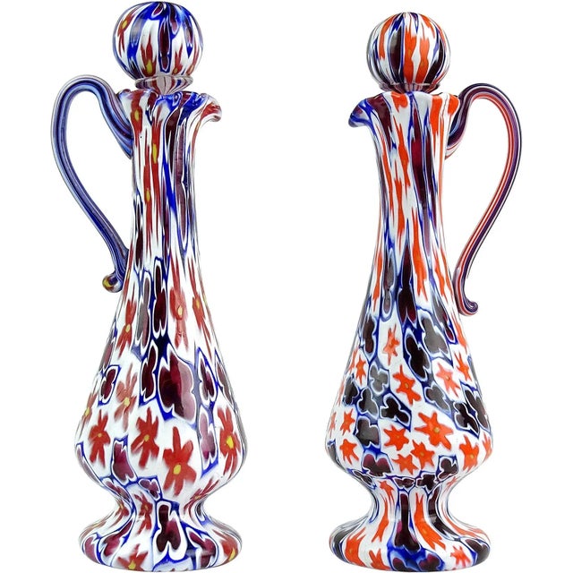 Priced per item (2 different patterns available). Beautiful vintage Murano hand blown white, purple clovers, red and...