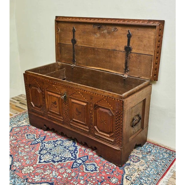 Antique Inlaid Oak Chest, 1700s For Sale - Image 6 of 12