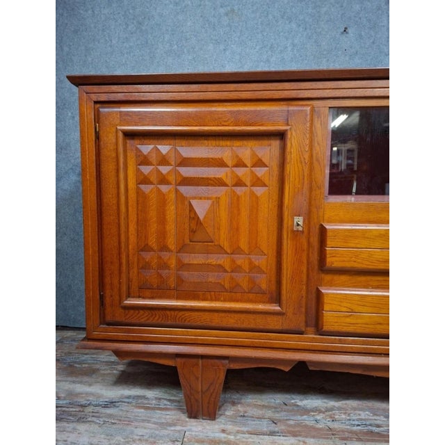 Low Art Deco Carved Oak Sideboard, 1930s For Sale - Image 4 of 10