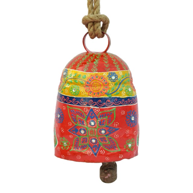 Vintage Swiss Cow Bell Metal Decorative Emboss Hand Painted For Sale