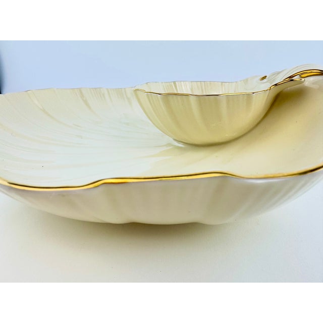 Vintage Lenox Ivory Porcelain Shell Serving Platter With Gold Trim and Dip Bowl For Sale - Image 10 of 12