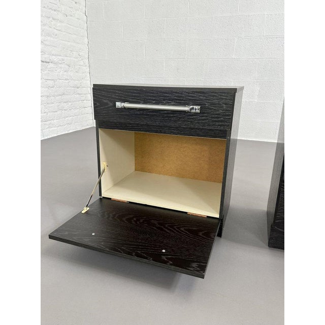 Wood Vintage Black Wooden and Chrome Bedside Tables, 1970s, Set of 2 For Sale - Image 7 of 8