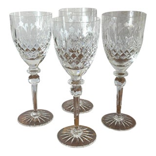 Rogaska Queen Crystal Wine Glasses Set of 4 Cut Floral 7.75" Slovenia For Sale