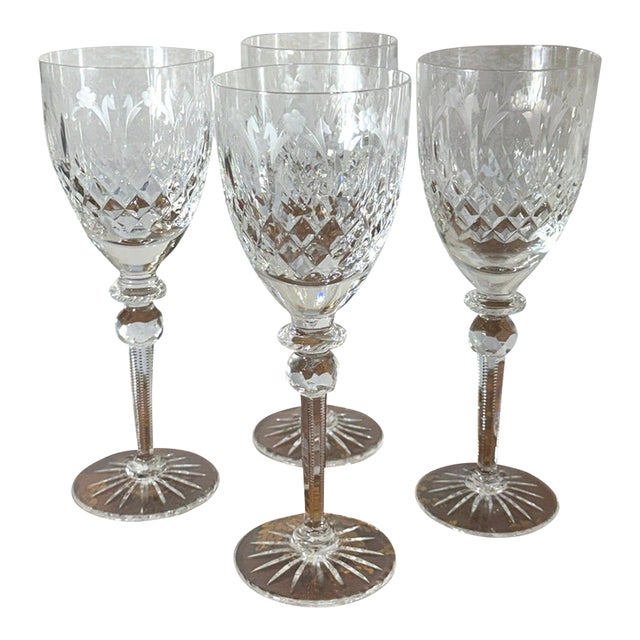 Rogaska Queen Crystal Wine Glasses Set of 4 Cut Floral 7.75" Slovenia For Sale
