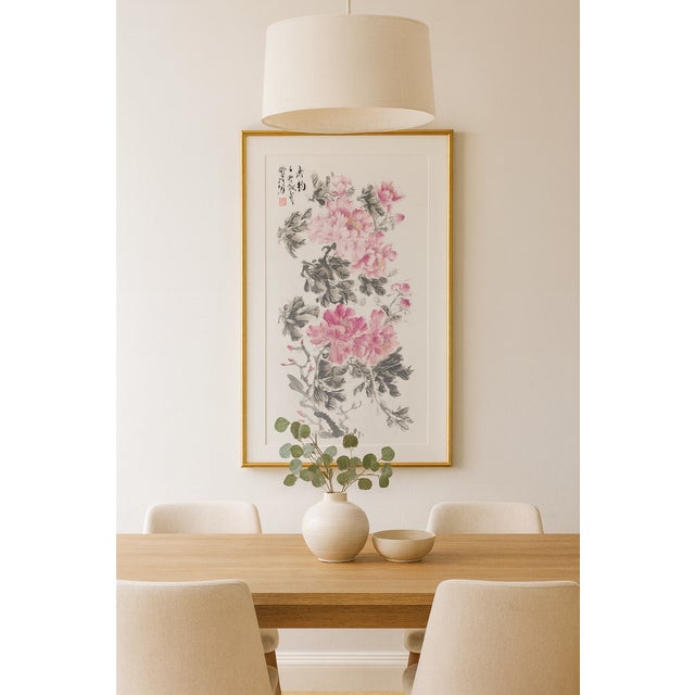 This original Chinese ink painting, titled “Spring Rhythm (春韵)”, celebrates the first bloom of spring with lush pink...