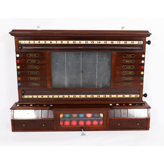A fine and rare antique victorian mahogany billiard, snooker and life pool wall-mounted scoreboard, attributed to thurston...