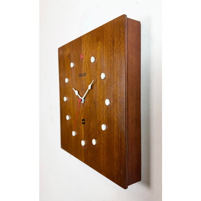 Industrial Vintage Brown Wooden Wall Clock from Seiko, 1980s For Sale - Image 3 of 16