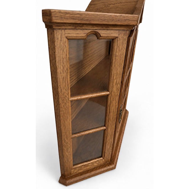 Traditional Vintage Architectural Oak Wall-Mounted Curio Cabinet For Sale - Image 3 of 3